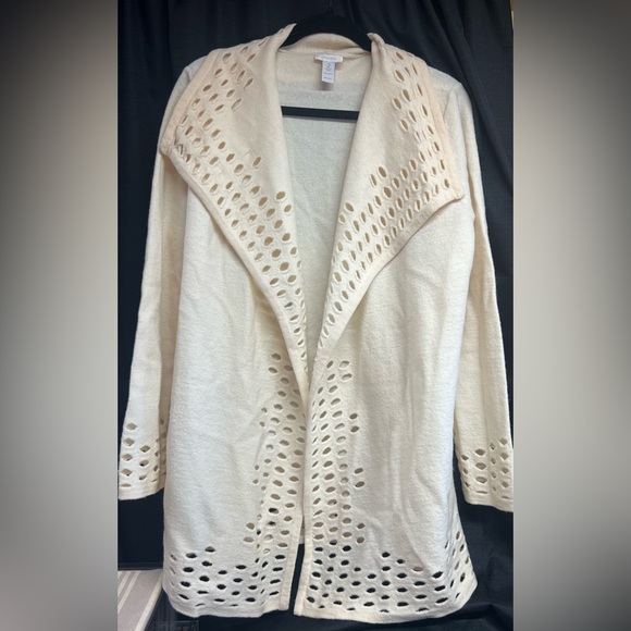 Chico's Sweaters - Chico's Ivory Open-Weave 100% Wool Cardigan